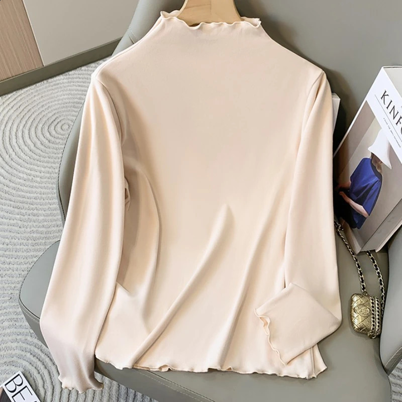 2026 Plus Size Womens Long Sleeve Turtleneck Velvet Base T-shirt Inner Wear Autumn Winter Fleece Lined Fashion Big Size Tops 260626 - view 5