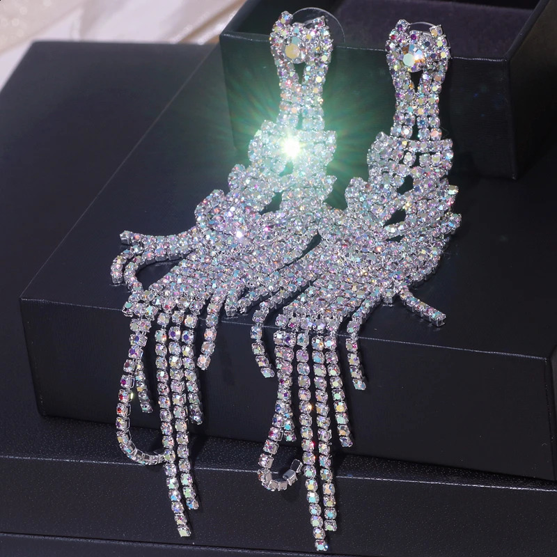 Fashion Long Tassel Earrings for Women Wedding Party Jewelry Accessories Sparkling Crystal Rhinestone Drop Dangle Earring 260625 - view 3