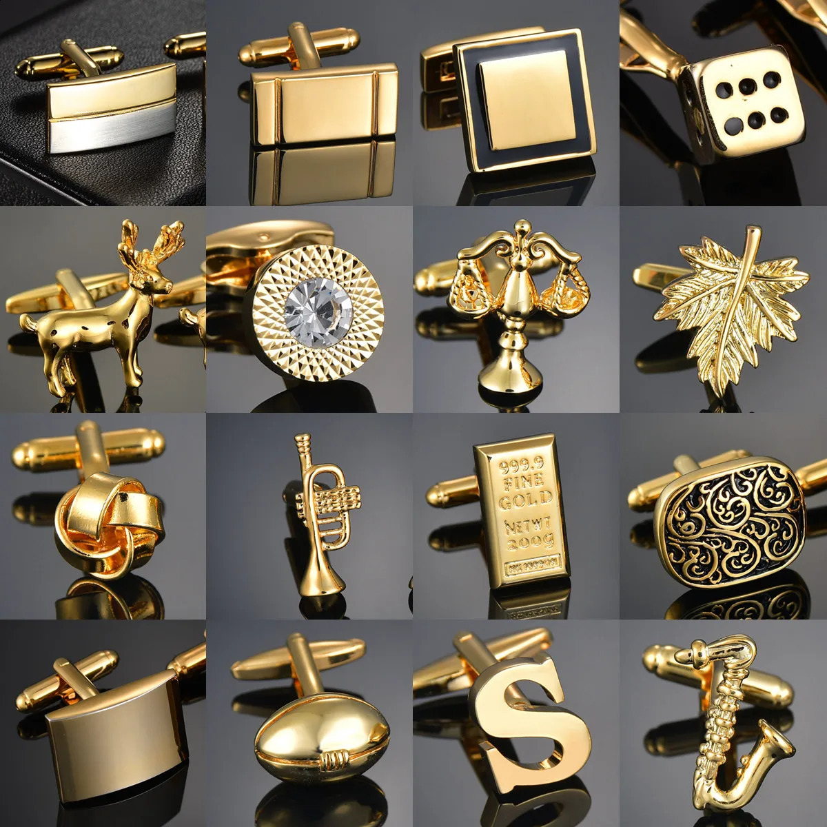 High Quality Gold Color Cufflinks Chinese Knot Maple Leaf Dear Square Music French Shirt Cuffs Suit Accessories Wedding Jewelry 260626 - view 1