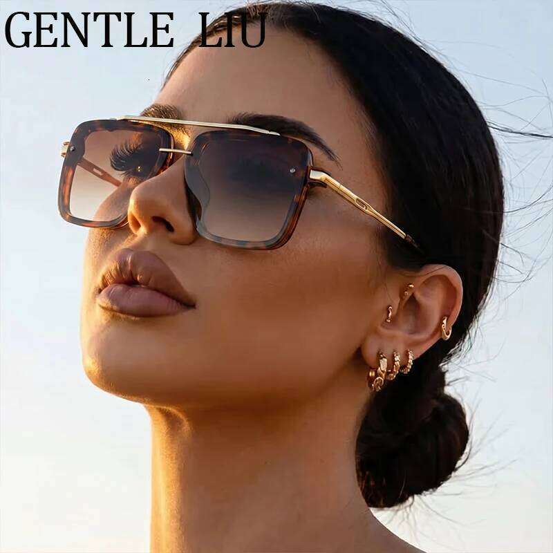 Oversized Square Double Bridge Sunglasses Women 2026 Luxury Brand Vintage Punk Metal Frame Sun Glasses Outdoor Eyewear Shades 26Y0626