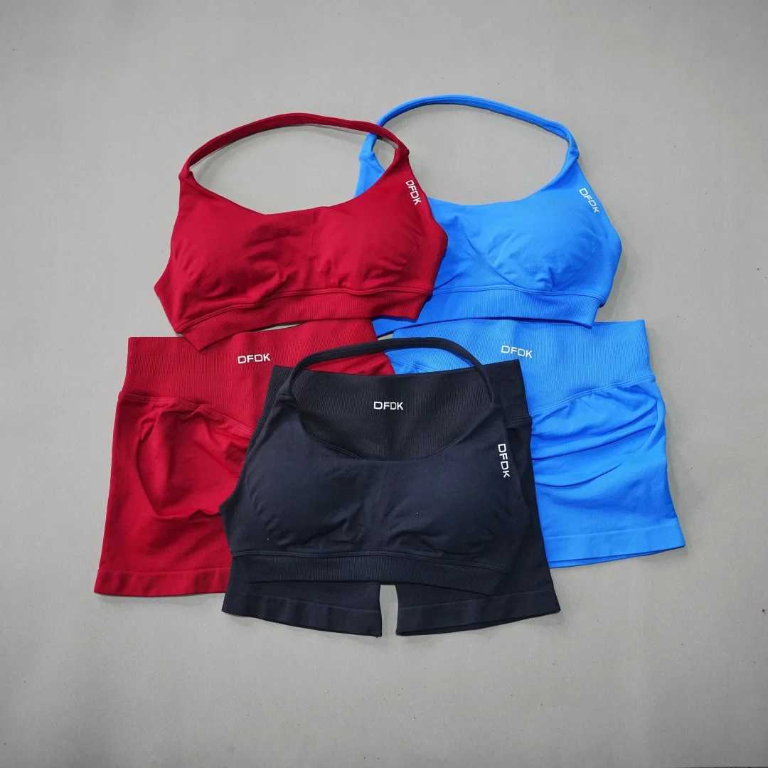 Piece DFDK Women Fashion 2 Sports Matching Set Lace Up Push Up Sports Bra Seamless High Waist Shorts Leggings Butt Lift Yoga Gym M260626 - view 3