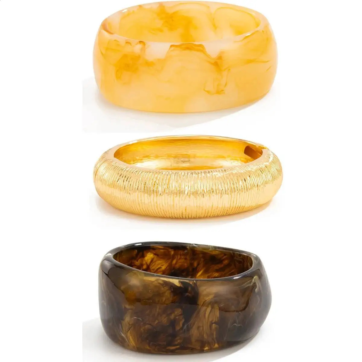 IngeSightZ 3Styles Vintage Geometry Resin Acrylic Thick Wide Bracelets Women 2026 Punk Geometry Round Bangles Steampunk Jewelry260624 - view 7