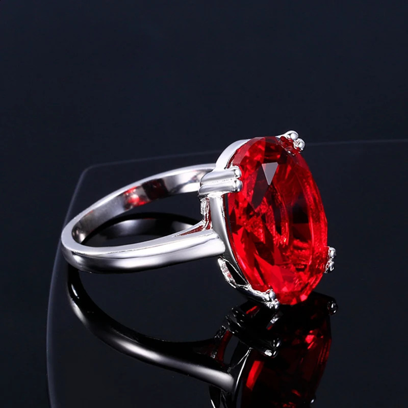 Red Ruby Oval Egg Shape Gemstone S925 Silver Wedding Rings For Women Bridal Fine Jewelry Engagement Bague Accessories 260625 - view 4