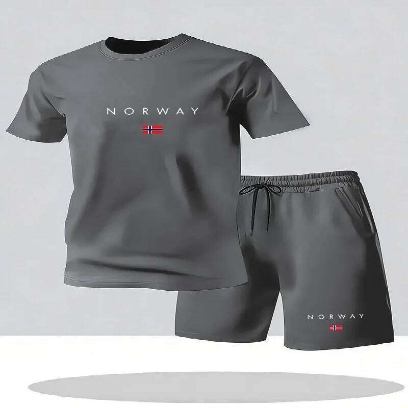 2026 new casual short sleeved 2-piece urban street fashion T-shirt shorts set men's printed sportswear 26Y0626 - view 4