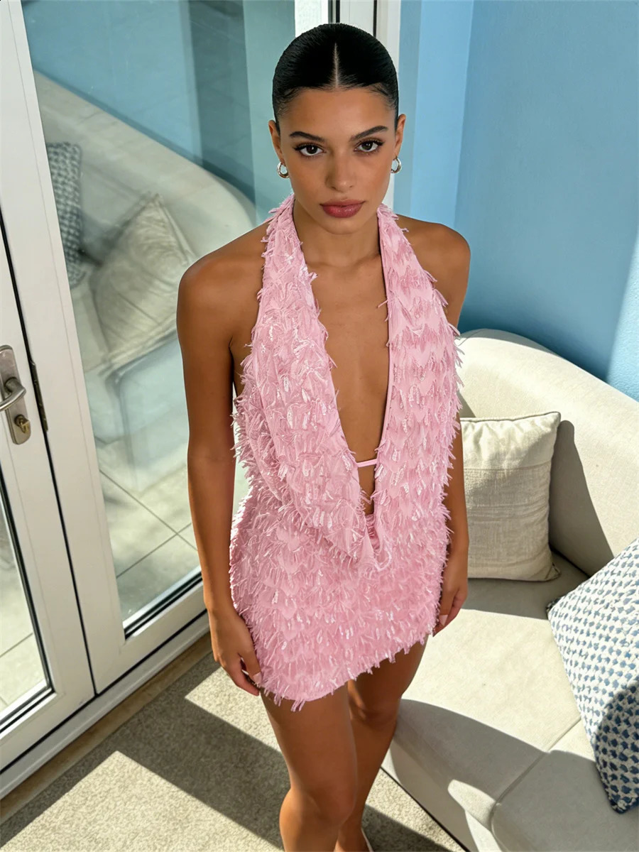 Women Summer Sequin Skirt Sets Sleeveless Low Cut Cami Top with Mini Skirts 2 Piece Set for Party Club Sexy Streetwear 260625