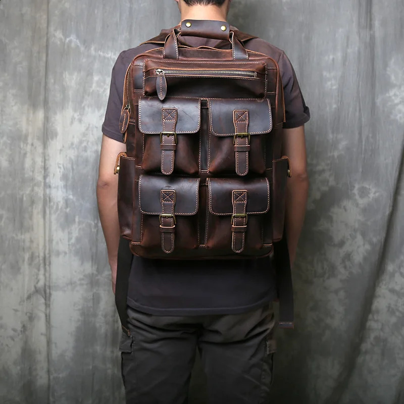 Retro Fashion Genuine Leather Mens Backpack Head Layer Large Capacity Multi Pocket Outdoor Minimalist Computer Bag 260625 - view 4