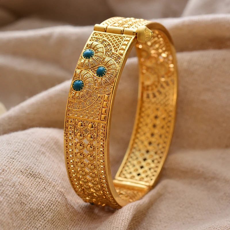 Round Flower Shape Gold Color Bangles for Women Men Algerian Wedding Bracelets 236 Long Chain French Jewelry 260626 - view 6
