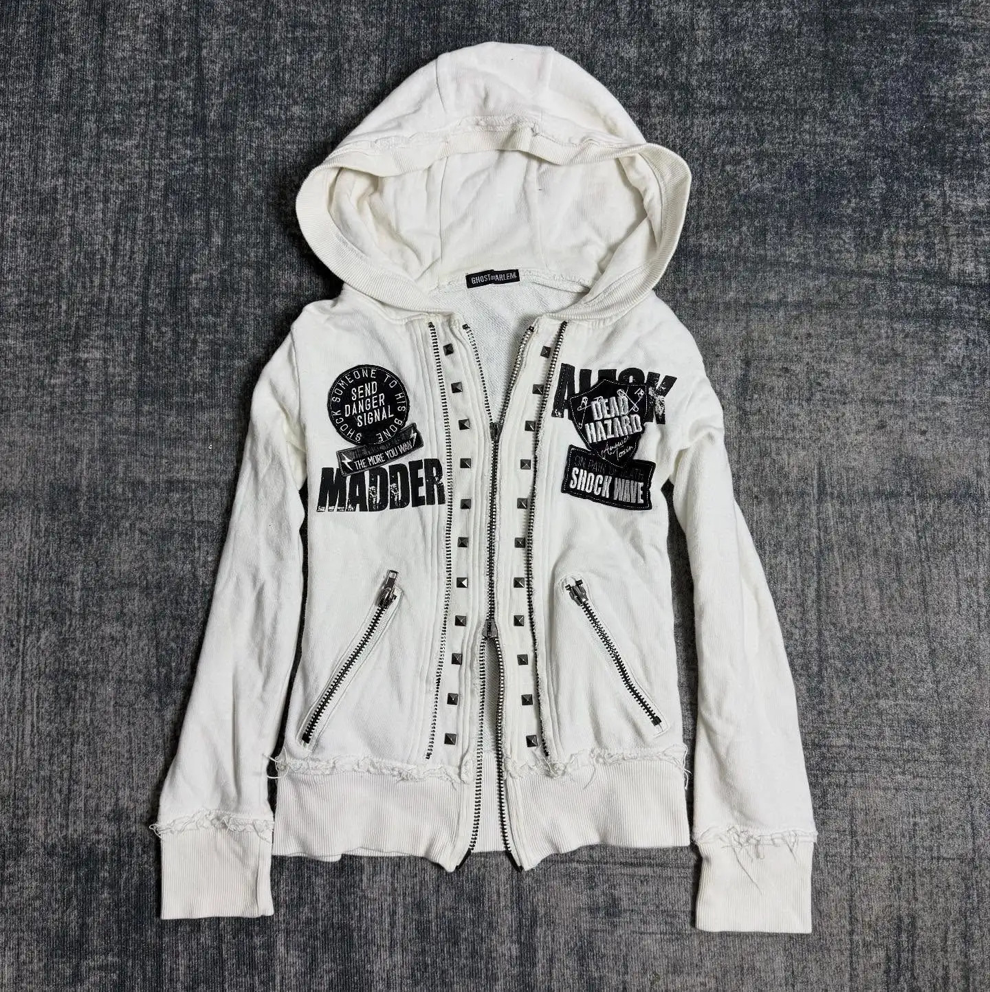 Y2K Gothic Emo Slim Fit Sweatshirt Rivet Zipper Hoodie Harajuku Vintage Skull Graphic Print White Womens Autumn Winter Jacket 260626 - view 3