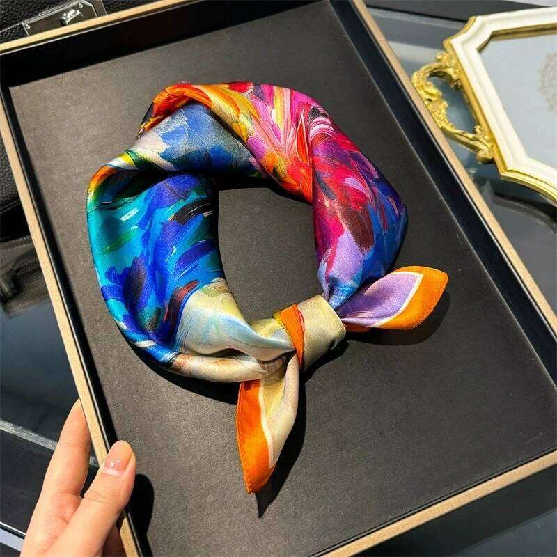 100% Pure Silk Scarf Women Neck Hair Band Foulard Square Small Headband 2026 Fashion Print Neckerchief Scarves Bandana 53*53cm 26Y06226 - view 3