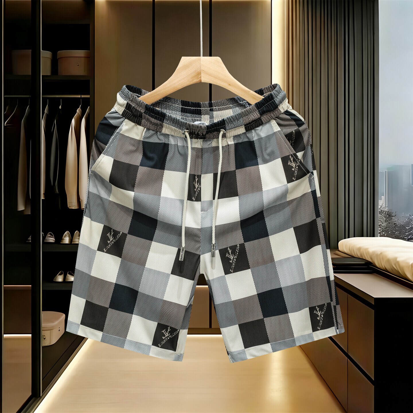 Summer New Men's Lightweight Casual High-Quality Plaid Print Knee-Length Beach Shorts - view 3