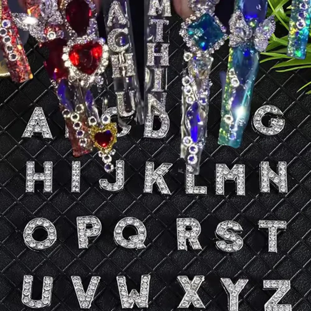 26pcs/Pack European And American Style Rhinestone Alloy English Letter Nail Art Decoration Y2K Metal Style DIY Large Nail Art 260623 - view 3