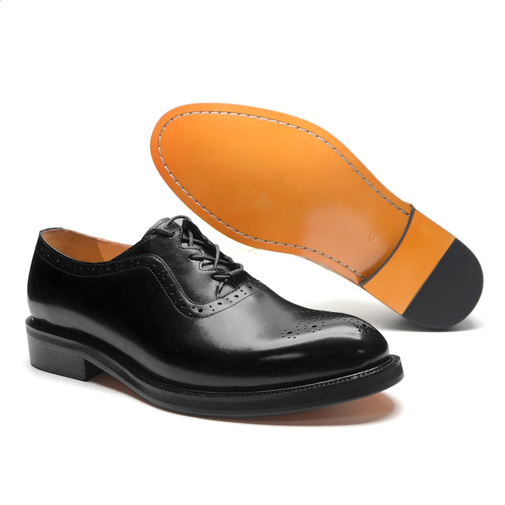 Classy Mens Oxfords Wedding Formal Shoes Handmade Genuine Leather Lace-up Brogue Round Toe Business Office Dress Shoes for Men 260626 - view 3