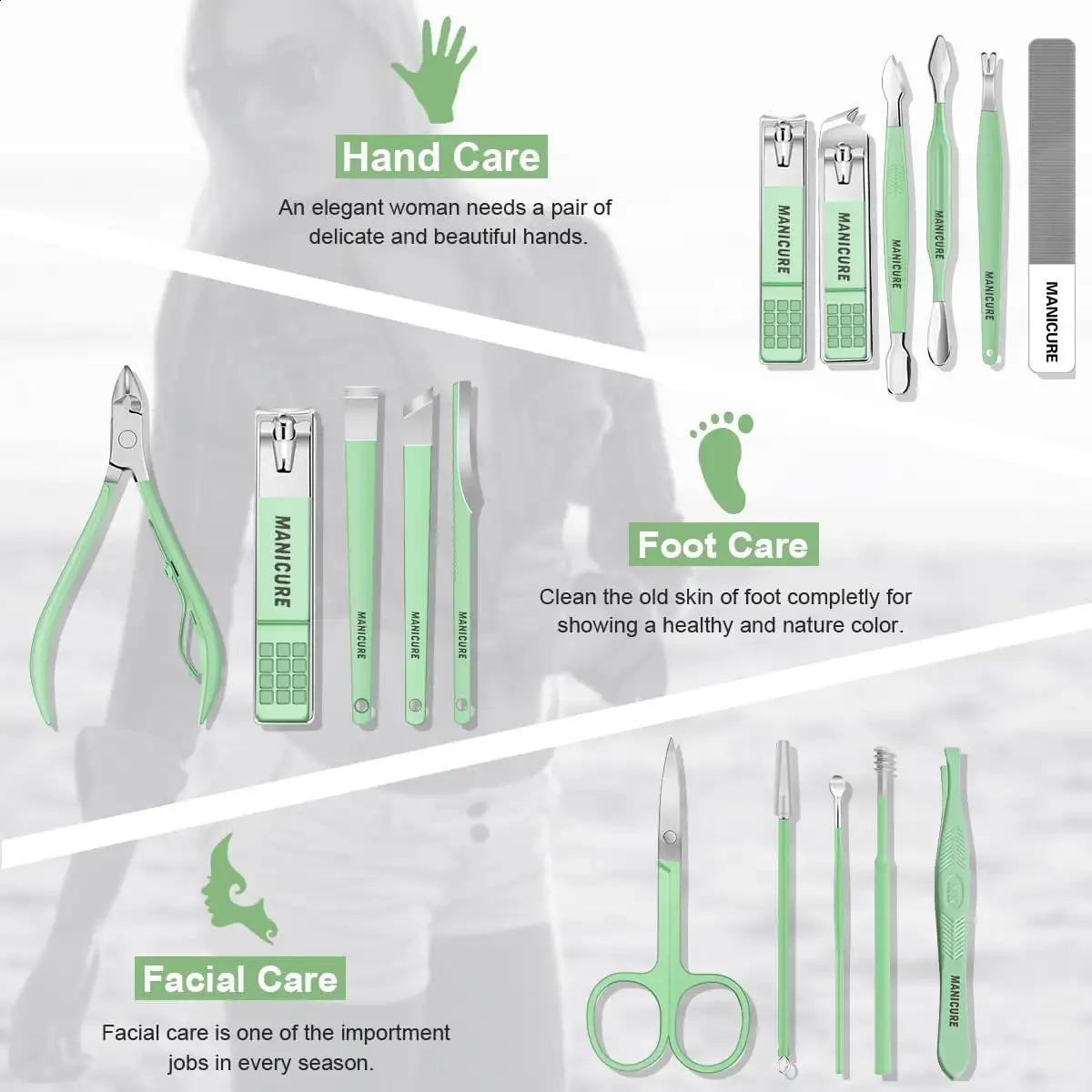 Green Cutics Nail Clippers Set 1 6PieceSt ainlessSt eelMa nicurePe dicureKi twi thTr avelCa nailCar ePer f ectGift forW ife G 260615 - view 3