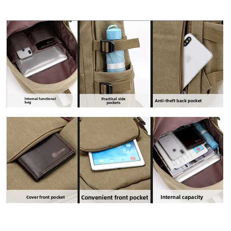 Large Capacity Backpack Outdoor Casual Mens Travel Bag Fashion Retro Canvas Backpack M260626 - view 3