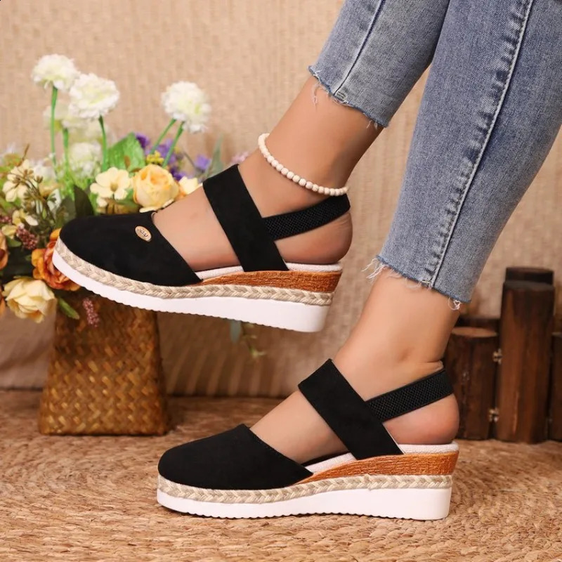 Women Linen Plain 6cm Wedge Sandals Handmade Ladies Casual Comfortable womens shoes 2026 260626 - view 7
