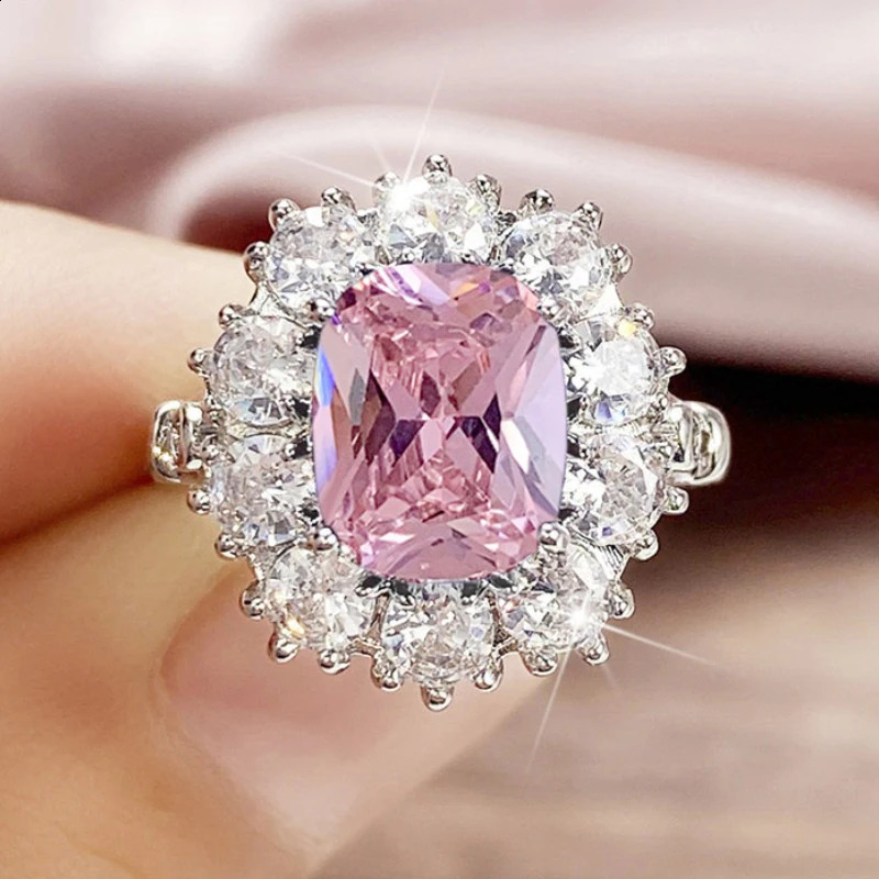 Huitan Trendy Prong Setting WhitePinkBlue Cubic Zirconia Lady Rings for Wedding Party Anniversary Gift Engagement Accessories 260625 - view 4