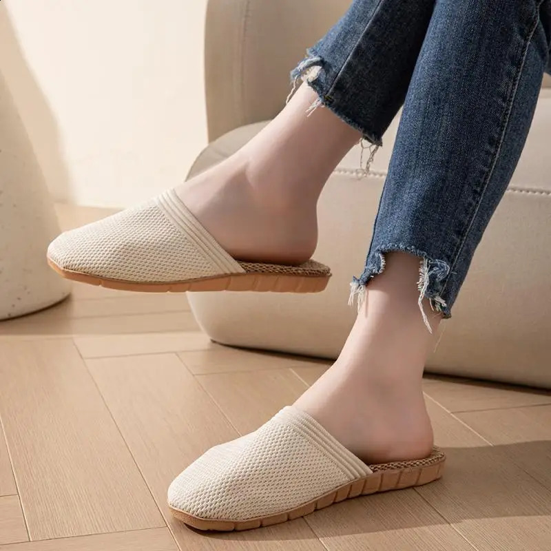 Mesh Casual Slippers Ladies Home Soft Womens Sandals Summer 2025 Hemp Elegant Slides Fashion Indoor Footwear Big Size 260624 - view 5