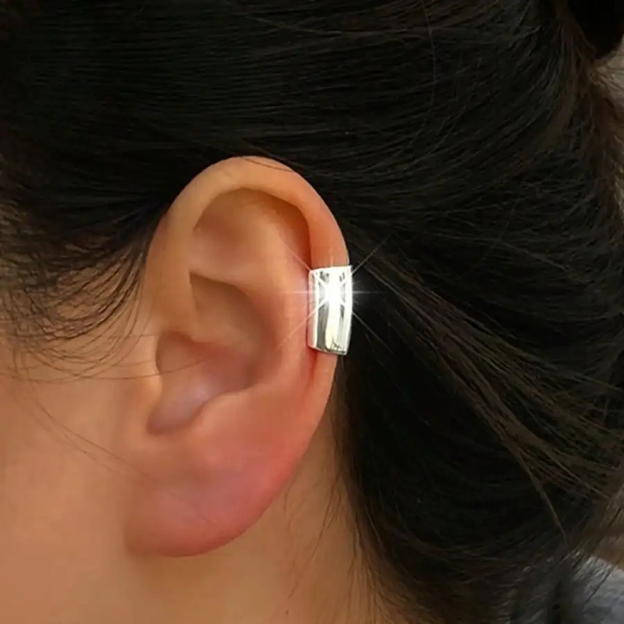 1pc Simple Long Tube Geometric Stainless Steel Ear Clip For Men Women Non Piercing Cuff Jewelry Fashion Daily Wear Style 260623 - view 5