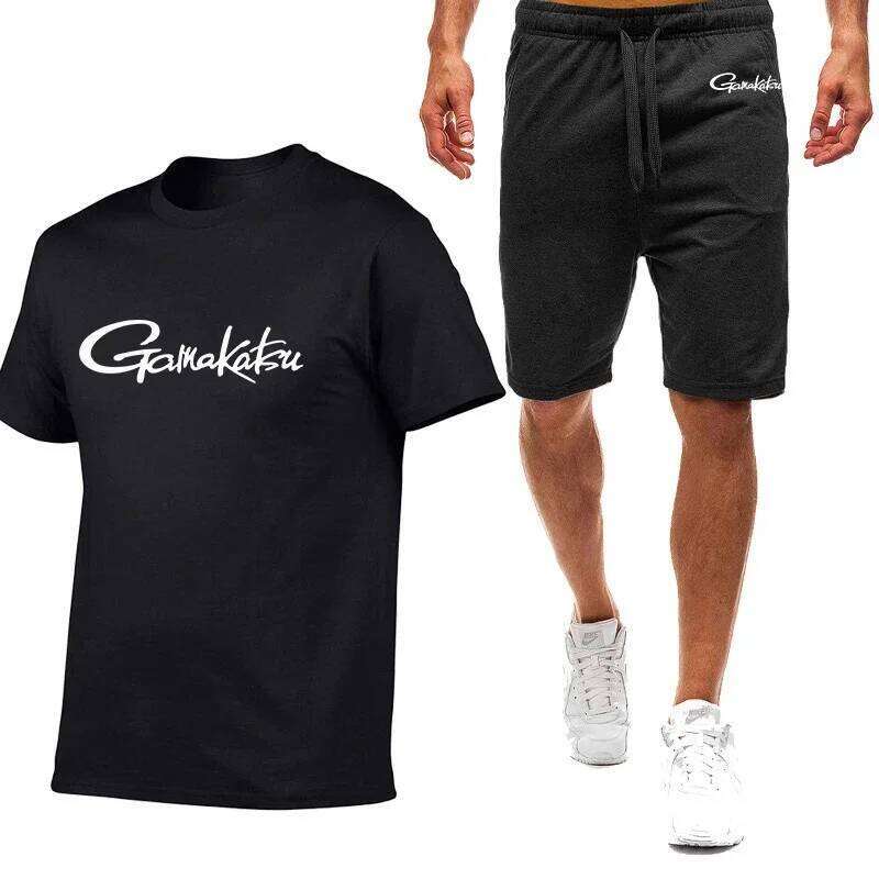 Gamakatsu Fishing 2024 Man's Printing Harajuku New Styl Nine Color Short Sleeved Suit Summer T-Shirt Casual Shorts 2-piece Set 26Y0626 - view 1