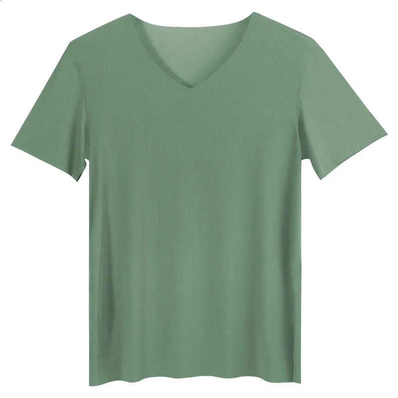 Summer ice silk mens shortsleeved solidcolor Tshirt Vneck sleeveless top base layer shirt fitted underwear 260626 - view 4
