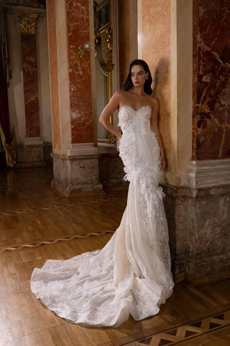 Boho Sweetheart Neck Mermaid Wedding Dress Elegant Hand Made Flowers Appliques Bridal Gown Sweep Train Bride Dresses Customized - view 6