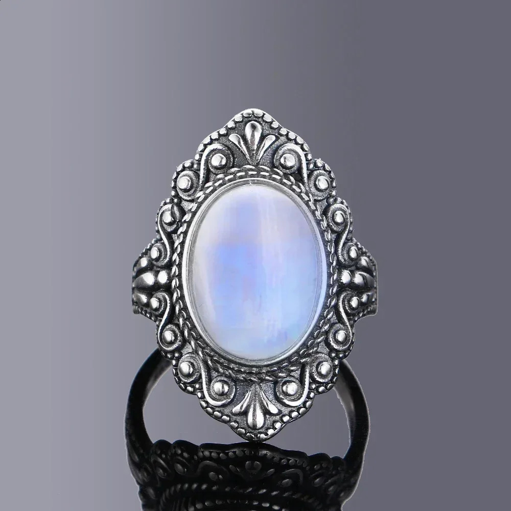 Retro Silver Plating Ring Oval Natural Labradorite Rings for Women Finger Gemstone Party Gift Jewelry 260625 - view 3