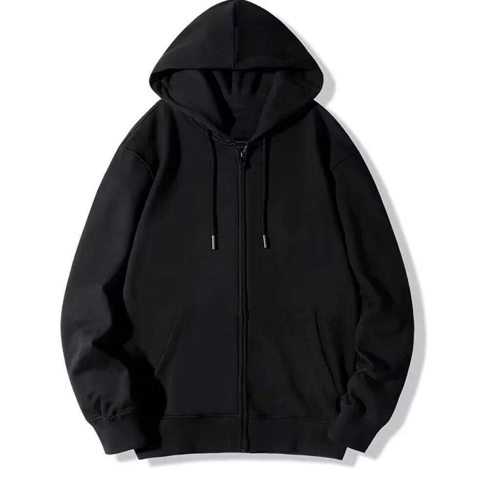 High Street Hoodie Men Retro Zip Long Sleeve Loose Black White Coats Harajuku Casual Gothic Hooded Sweatshirt Y2K Streetwear W260626 - view 3