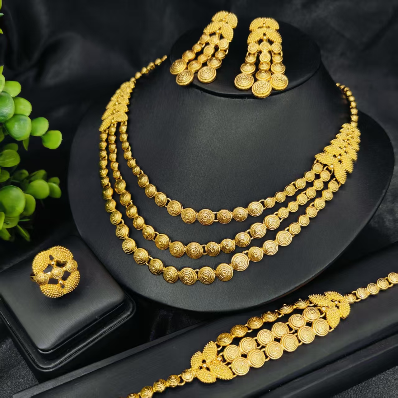 Ethiopian Dubai Tassel Gold Color Jewelry Sets For Women Wedding Indian Bridal Necklace And Earring 4Pcs Set Party Gifts