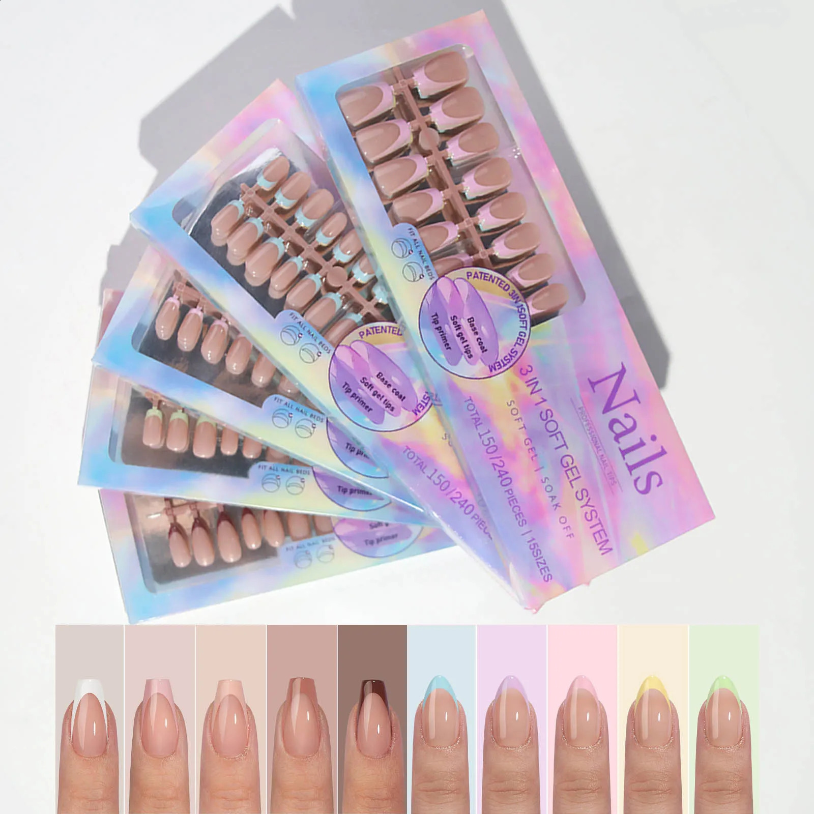 150pcs 6 Colors Fake Nail Multi-size False Nail Press On Acrylic Nails Almond French Wearing Armor Removable Convenient 260626 - view 1