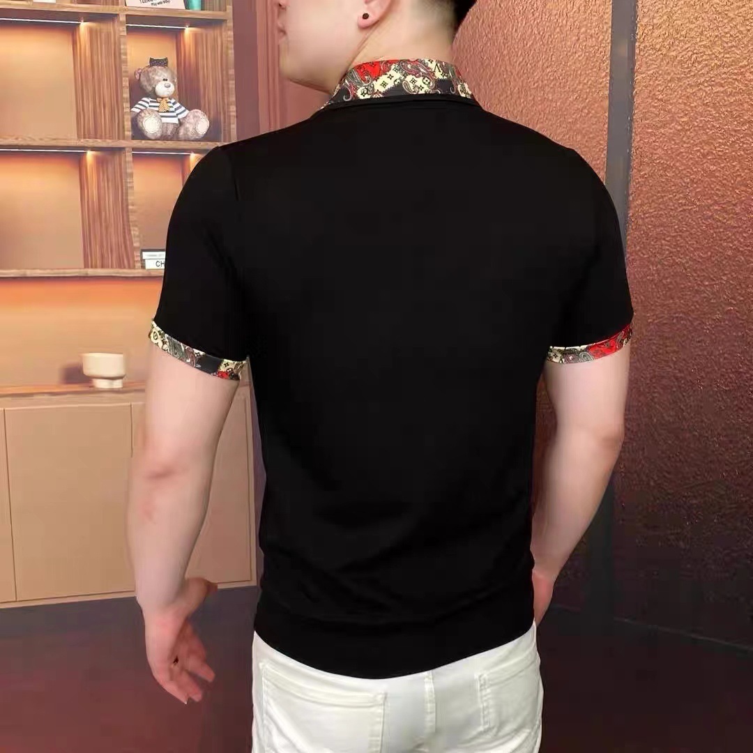 2026 Summer Black Short-Sleeve Polo Shirt For Men, Colorful Printed T-Shirt, Trendy Slim Fit, Personalized Casual Top - view 4
