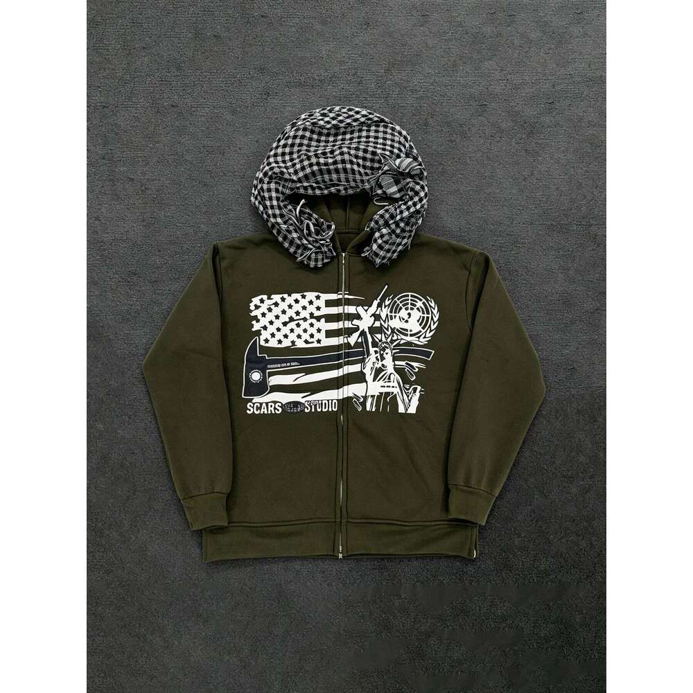 New y2k dark patchwork casual loose printed street trend hoodie W260626 - view 6