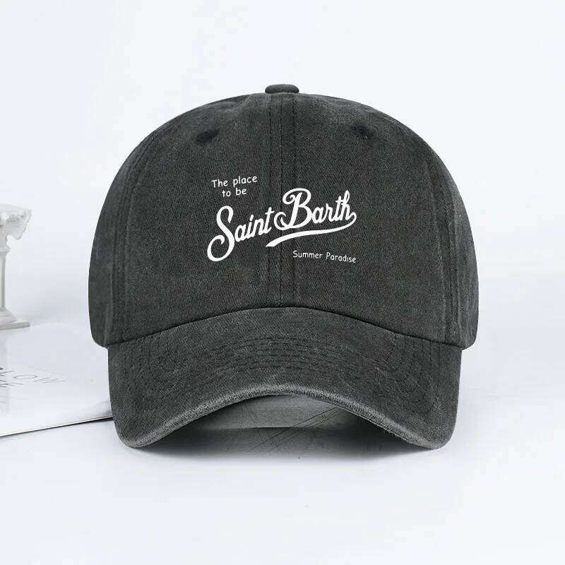 Saint Barth "The Place To Be" Print Washed Baseball Cap Adjustable Unisex Summer Vacation Sun Hat W260626