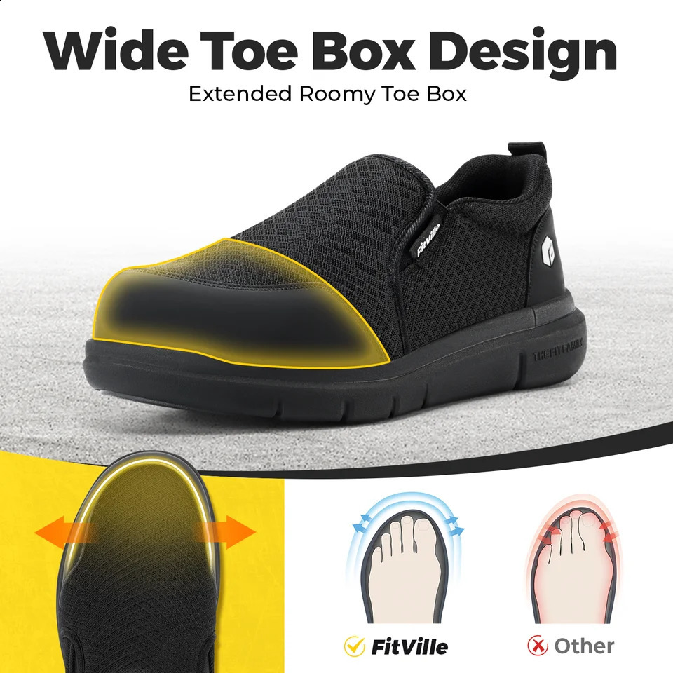 Fitville Wide Fit Mens Steel Toe Work AntiSmashing AntiPuncture NonSlip Safety Shoes For Construction Industrial Workplace 260624 - view 3