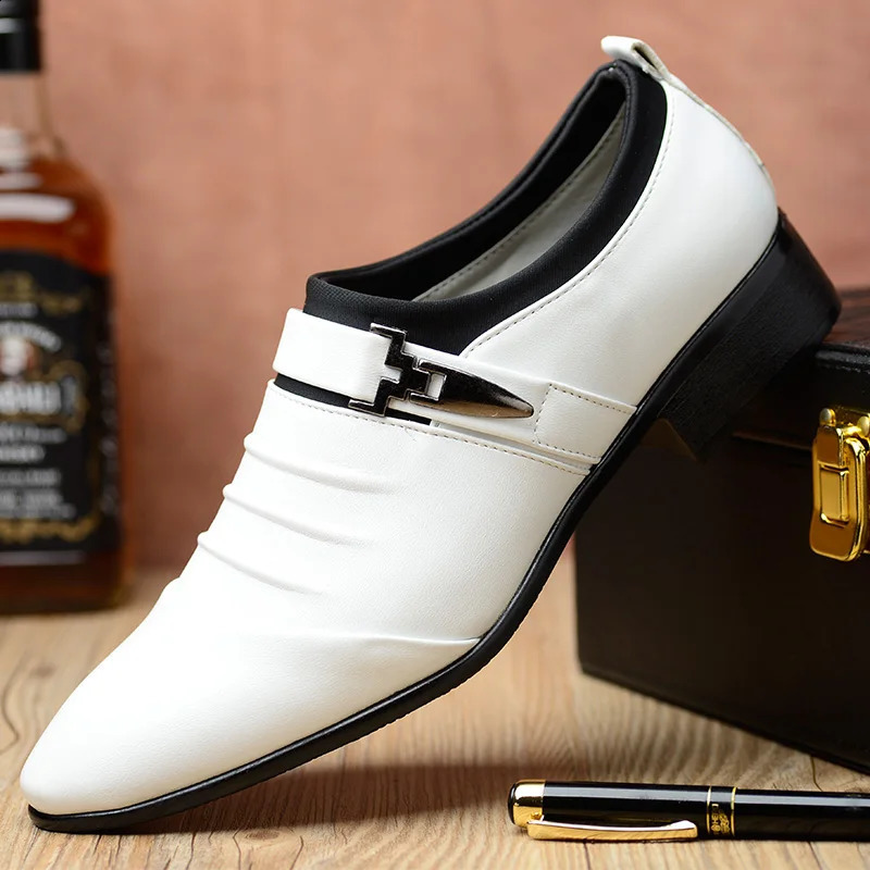 Classic White Men Dress Shoes 2024 Casual Business Leather for Point Toe Wedding Formal Size 260624 - view 1