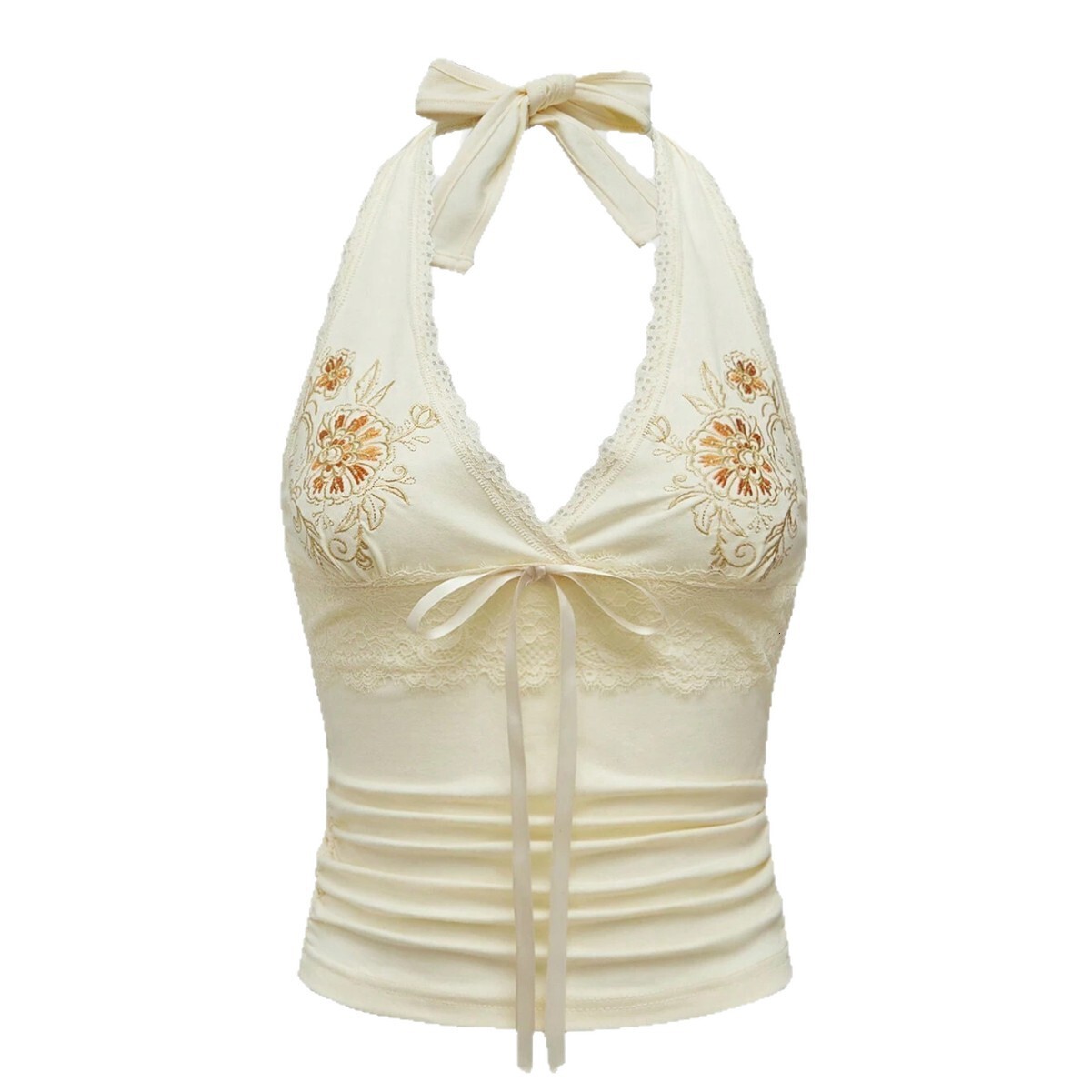 Womens Halter Tank Top Womens Floral Embroidery Patchwork Slim Fit Thin Strap Sexy Layer Camisole For Women Daily Nightclub Summer Vacation Outfits - view 3