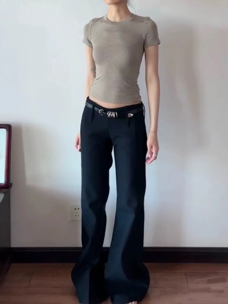 Fashion Women Low Waist Flare Pants Black Long Trousers Office Ladies Work Suit Spring ner Cargo Streetwear 260625 - view 3