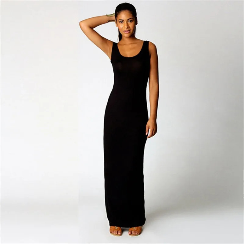 Womens Maxi Dress Sleeveless Bodycon Long Dress Elegant Casual Homewear Spring Summer Cool Solid-Color Dress 260626 - view 6