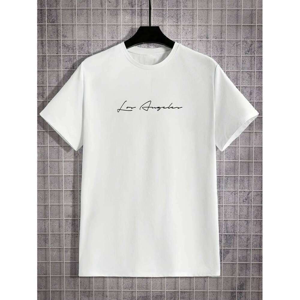 Men's 100 cotton T-shirt casual oversized set, Los Angeles letter pattern print, lightweight and breathable texture 26Y0626 - view 7