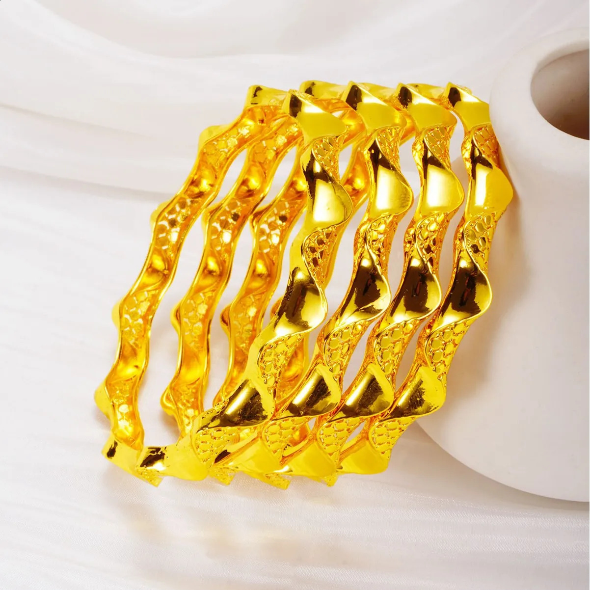 y Gold Color Twist Bracelets Copper Indian Bangle for Women African Jewellery Brazilian Bangles Wedding ner Bracelets 260626