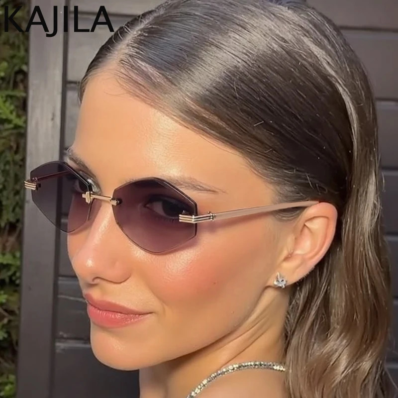 Small Hexagon Rimless Sunglasses Women 2025 y Retro Metal Frameless Polygon Sun Glasses Trendy Outdoor Shades UV400 260626 - view 5