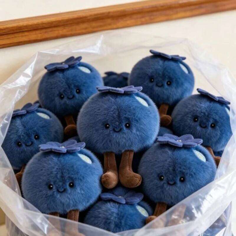 Fluffy Blueberry Plush Keychain Soft Stuffed Doll Toy Bag Pendant Phone Charms Mean 'Block Bad Luck', Home Decor Ornament Gift 26Y0626