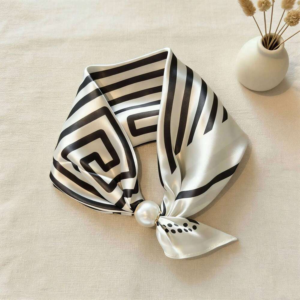 Spring Summer Thin Pearl Silk Scarves Magnetic Buckle Lazy Women Girls Sweet Elegant Pendant Collarbone Chain Neck Scarf 26Y06226 - view 6