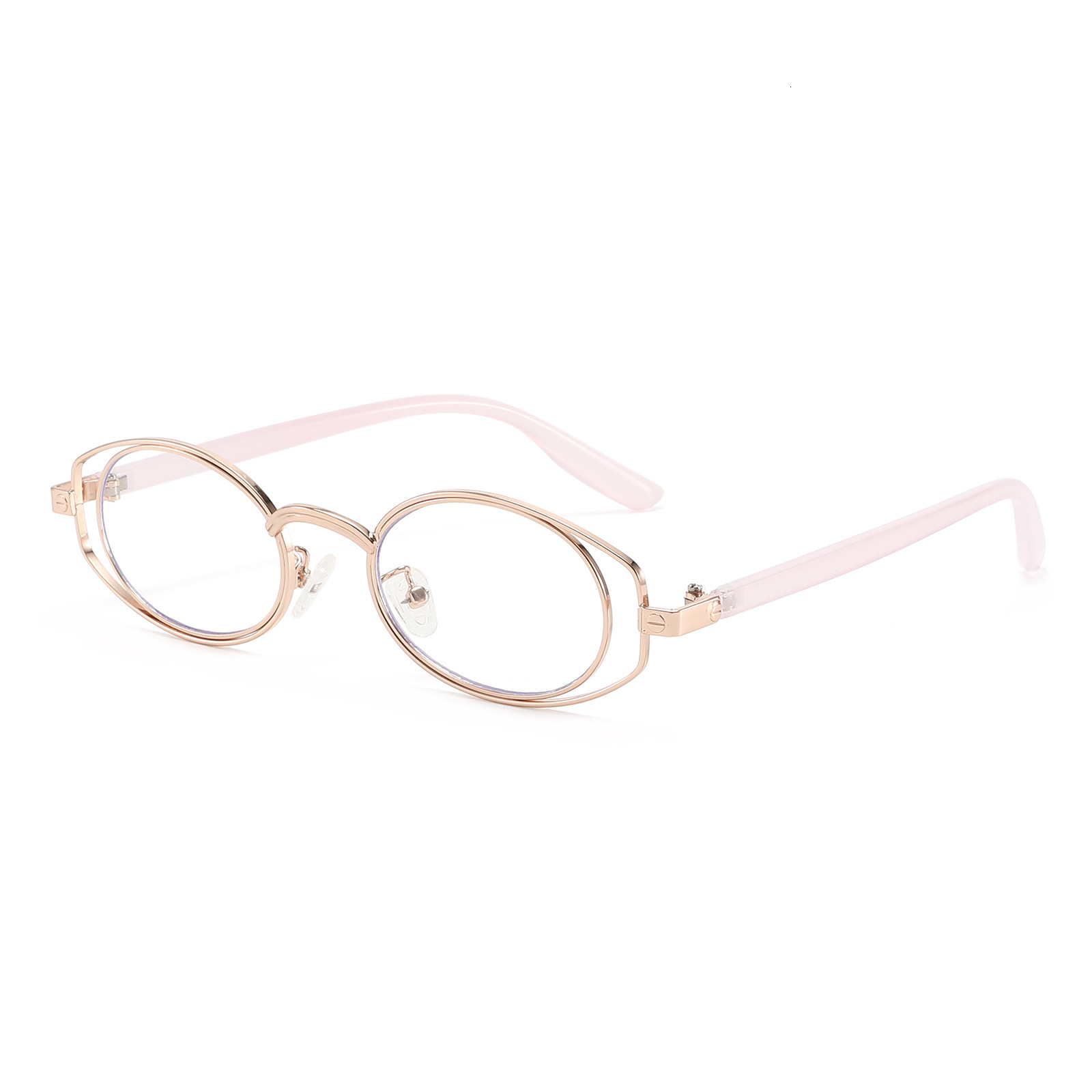 New Double-Ring Oval Fashion Eyeglass Frame, Korean Retro Style, For Women, Anti-Blue Light, Can Be Fitted With Prescription Lenses - view 4