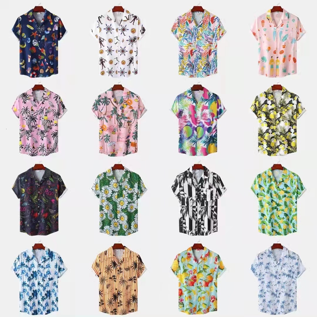 New Mens Short Sleeve Shirt European Size Trendy Fashion Hawaiian Beach Style Printed Shirt for Men
