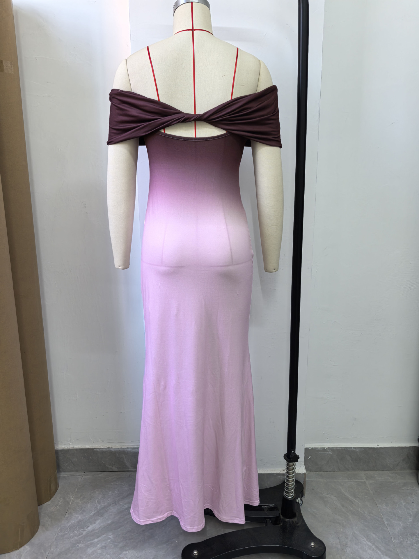 New fashion short-sleeve gradient off-shoulder bodycon long dress for cross-border European and American foreign trade - view 8