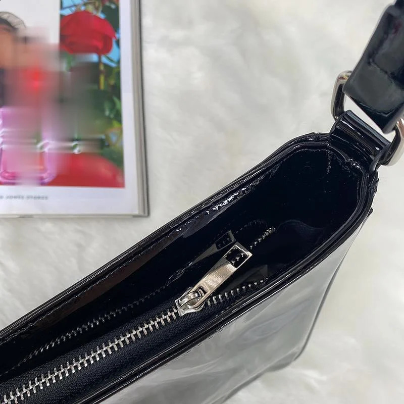 Vintage Women Black Patent Leather Underarm Shoulder Bag Fashion Irregularity Soft Pu Handbags Casual Glossy Totes 260626 - view 6