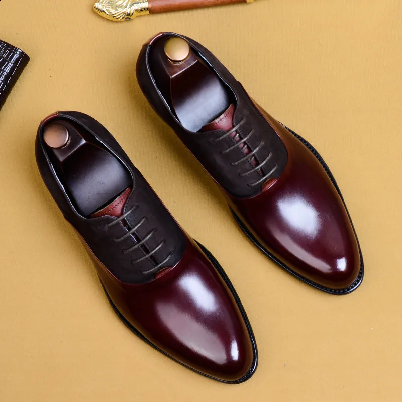 Genuine Cow Leather Brogue Wedding Business Men Casual Flats Vintage Handmade Oxford Shoes For Men Black Burgundy 260626 - view 3