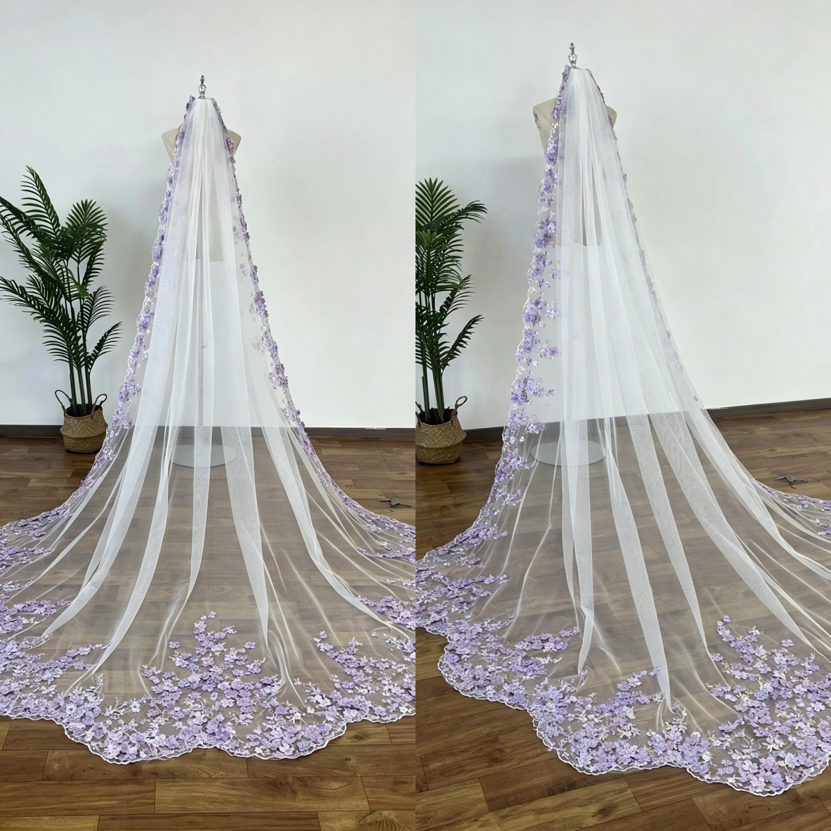 Elegant Appliques Beaded Bridal Veils For Women 3m Floor Length Voile Marriage Wedding Veil Tulle Bride Accessories Custom Made