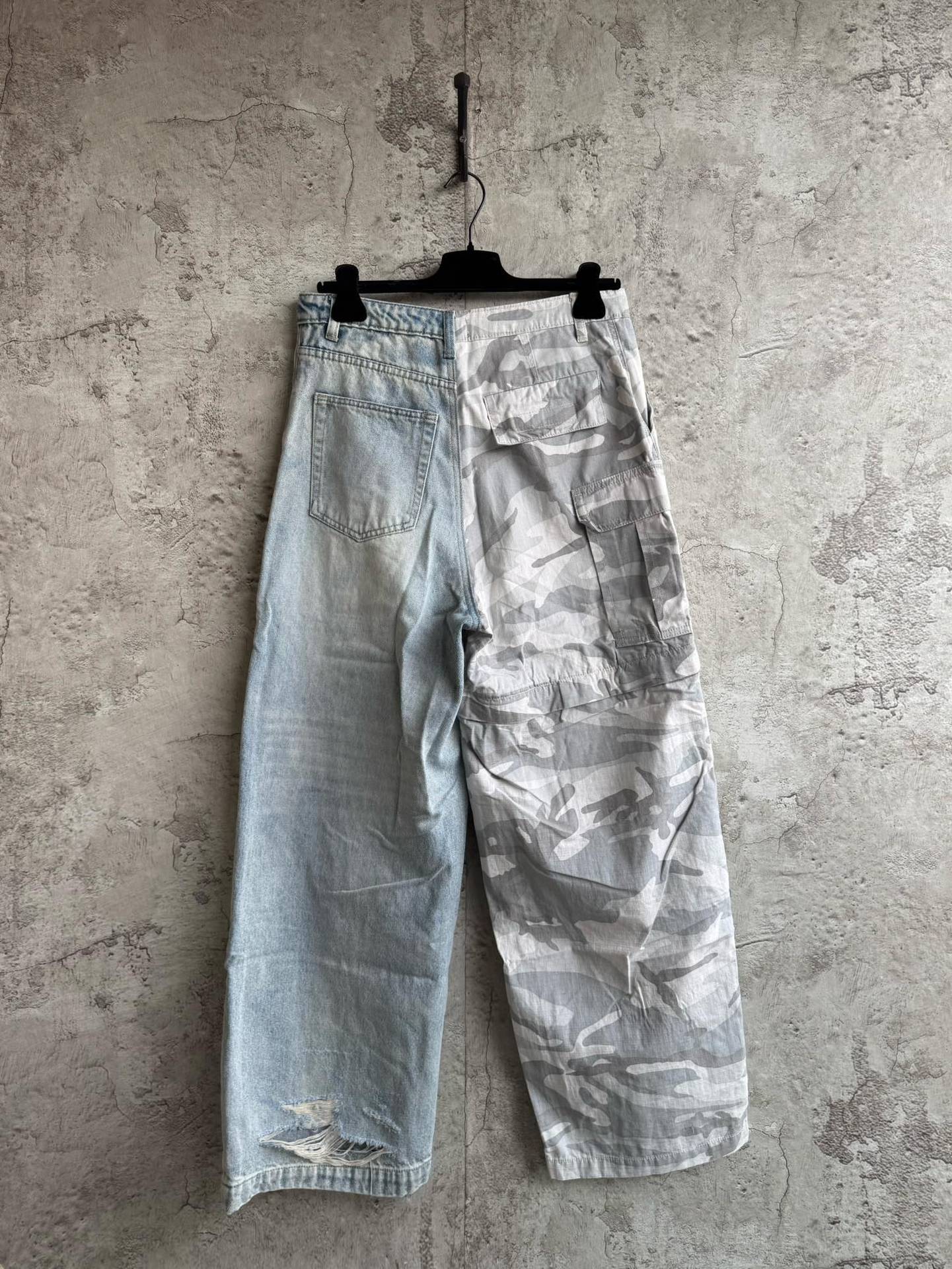 New Camouflage Spliced Cowboy Pants for Couples Personalized Casual Washable Wide Leg Jeans - view 8