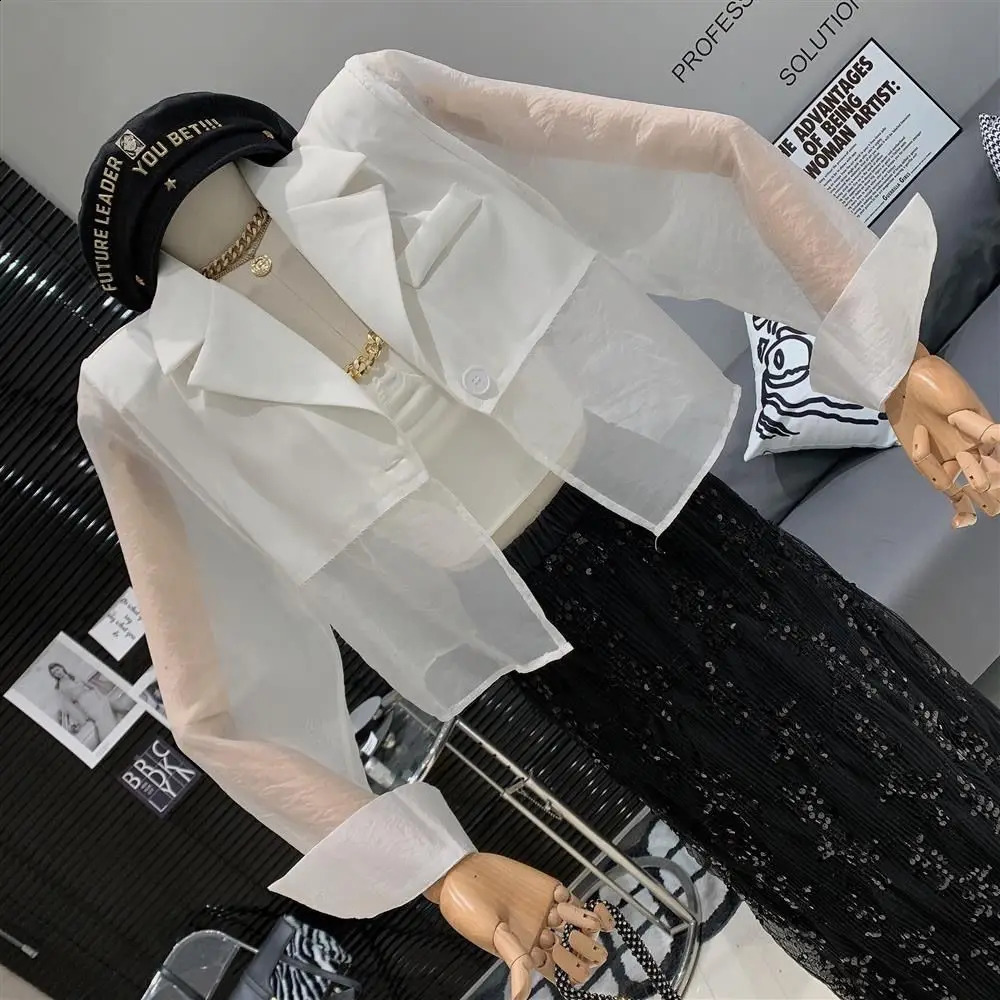 Sunproof Blazers Women Cropped Seethrough Backslit Summer Aesthetic Patchwork Streetwear Office Lady Fashionable Outwear 260625 - view 6